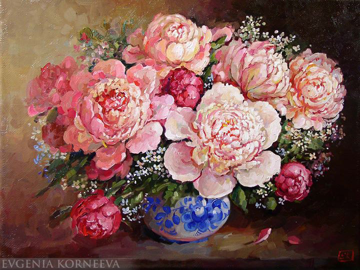 Картины с цветами - Картина цветок пиона от художника Евгении Корнеевой