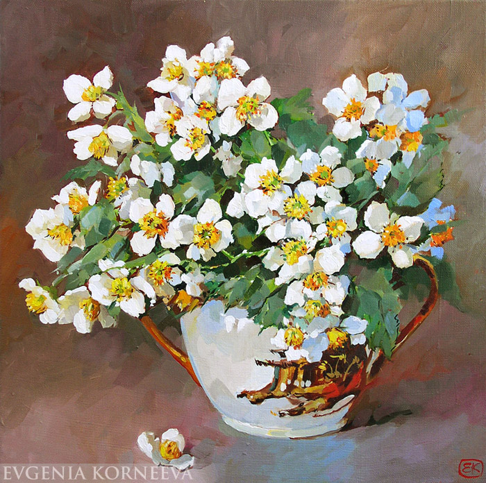 Картина с Белыми цветами, Евгения Корнеева