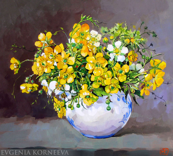Живопись желтые цветы  в интерьер. Евгения Корнеева.